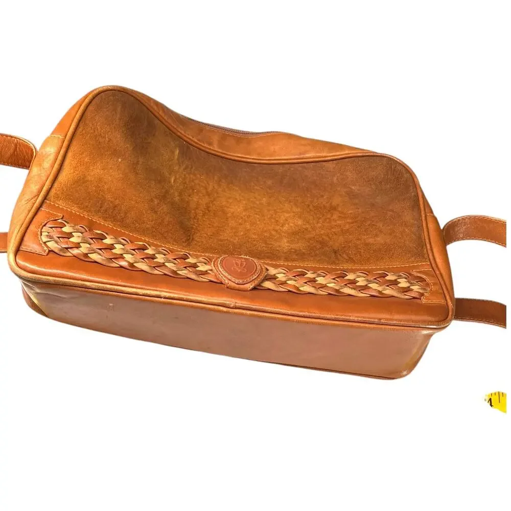Vintage 90's Lladro purse Bag Shoulder Crossbody Woven Leather Brown Brass - Picture 8 of 9